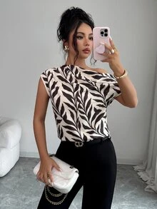 SHEIN Elenzya 女款不對稱領口無袖上衣，露肩優雅通勤襯衫 - 彩色 - 查看 7