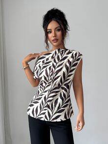 SHEIN Elenzya 女款不對稱領口無袖上衣，露肩優雅通勤襯衫 - 彩色 - 查看 6