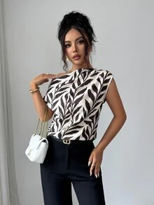 SHEIN Elenzya 女款不對稱領口無袖上衣，露肩優雅通勤襯衫 - 彩色 - 查看 2