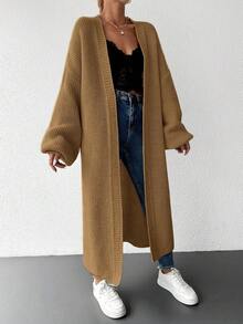 EURMUSE Women's Solid Color Drop Shoulder Cardigan With Open Front Design - Camel - View 6