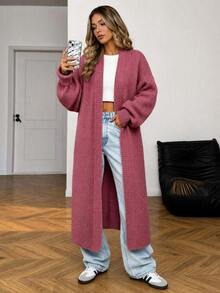 SHEIN Drop Shoulder Women's Solid Color Knitted Casual Cardigan - Pink - View 4