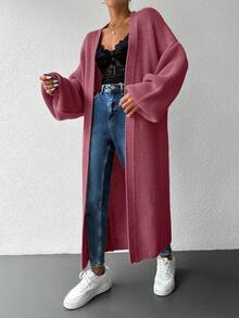 SHEIN Drop Shoulder Women's Solid Color Knitted Casual Cardigan - Pink - View 5