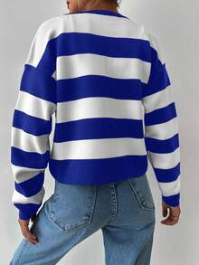 EURMUSE Two Tone Button Front Cardigan - Navy Blue - View 2