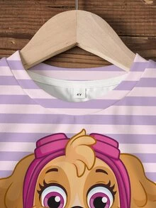 SHEIN | PAW Patrol 女童條紋圓領短袖T恤與短褲休閒套裝 - 白色 - 查看 3