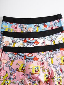 SpongeBob SquarePants | SHEIN 青少年男孩卡通图案撞色舒适时尚泳裤 - 藍白色 - 查看 3