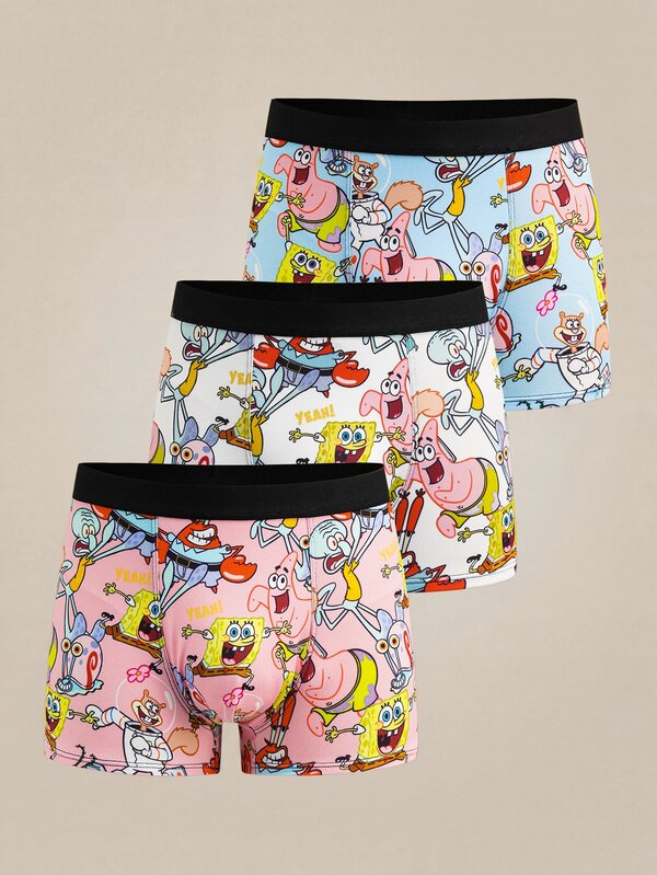 SpongeBob SquarePants | SHEIN ティーンボーイ カートゥーン柄 カラーブロック 快適でファッショナブルなトランクス