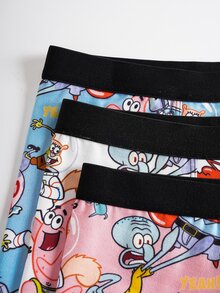 SpongeBob SquarePants | SHEIN 青少年男孩卡通图案撞色舒适时尚泳裤 - 藍白色 - 查看 4