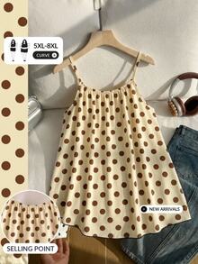 SHEIN CURVE+ Plus Size Women's Beige Polka Dot Casual 1920 Vintage 80s Minimalist Camisole Tank Top Summer Brunch Vacation - Multicolor - View 1