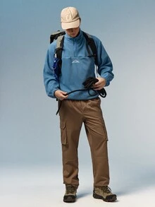 Caldwick Men Solid Color Cargo Pants For Outdoor Camping, Fall - Khaki - View 7