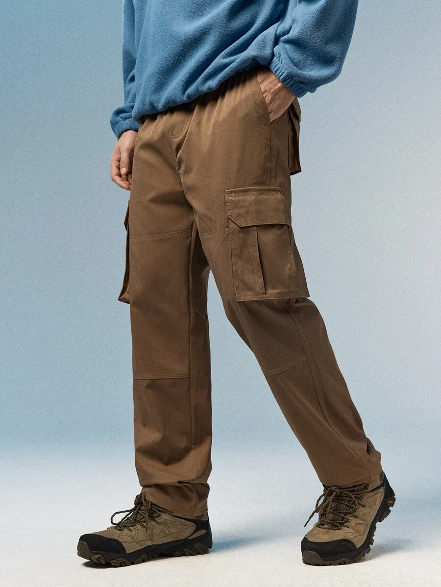 Caldwick Men Solid Color Cargo Pants For Outdoor Camping, Fall - Khaki - View 1