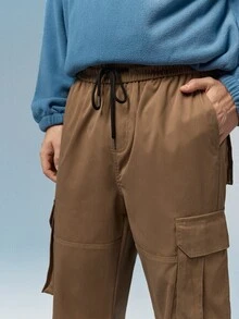 Caldwick Men Solid Color Cargo Pants For Outdoor Camping, Fall - Khaki - View 4