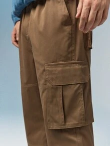 Caldwick Men Solid Color Cargo Pants For Outdoor Camping, Fall - Khaki - View 5