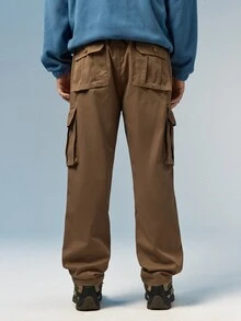 Caldwick Men Solid Color Cargo Pants For Outdoor Camping, Fall - Khaki - View 3