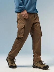 Caldwick Men Solid Color Cargo Pants For Outdoor Camping, Fall - Khaki - View 6