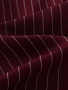 Balvessa Fashionable Elegant Commuter Burgundy Striped Square Neck Cinched Waist A-Line Top & Blazer Pants 2 Pieces Set - Burgundy - View 9