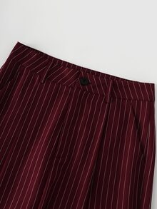 Balvessa Fashionable Elegant Commuter Burgundy Striped Square Neck Cinched Waist A-Line Top & Blazer Pants 2 Pieces Set - Burgundy - View 8
