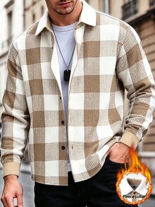 Manfinity CasualCool 男士黃色寬鬆拼色格紋長袖休閒襯衫外套 - 黃色 - 查看 5