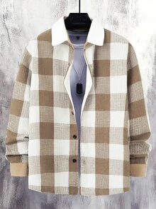 Manfinity CasualCool 男士黃色寬鬆拼色格紋長袖休閒襯衫外套 - 黃色 - 查看 3