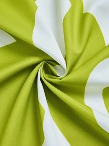 SOLERSUN Women's Plus Size Lime Green Summer Elegant Asymmetric Neckline Tie Front Slit Block Pattern Print Long Resort Shirt One Shoulder Evening - Green - View 7