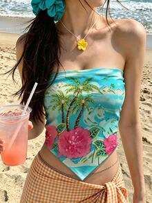 INAWLY 夏季海灘熱帶印花抹胸上衣 - 彩色 - 查看 3