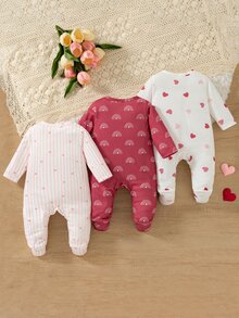 SHEIN Playful Pals Heart Print Newborn Romper Rainbow Khaki Color - Multicolor - View 2