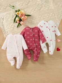 SHEIN Playful Pals Heart Print Newborn Romper Rainbow Khaki Color - Multicolor - View 10
