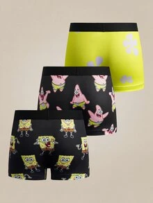 SpongeBob SquarePants | SHEIN Young Boy Cartoon Pattern Colorblock Trunk For Daily Wear - Black - View 2
