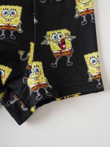 SpongeBob SquarePants | SHEIN Young Boy Cartoon Pattern Colorblock Trunk For Daily Wear - Black - View 7
