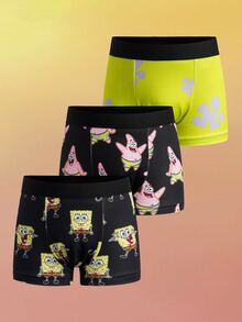 SpongeBob SquarePants | SHEIN Young Boy Cartoon Pattern Colorblock Trunk For Daily Wear - Black - View 9