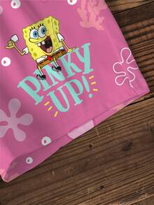 SpongeBob SquarePants | SHEIN 女童字母卡通印花短袖T恤與短褲休閒日常套裝 - 白色 - 查看 6