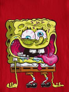 SpongeBob SquarePants | SHEIN Tween Boy Summer Casual Funny Cartoon Graphic Crew Neck Short Sleeve T-Shirt - White - View 4