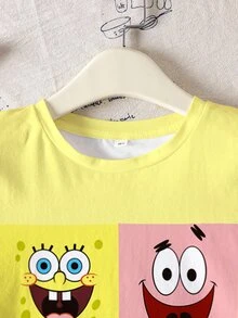 SpongeBob SquarePants | SHEIN 青少年女孩圓領短袖休閒T恤 - 白色 - 查看 4