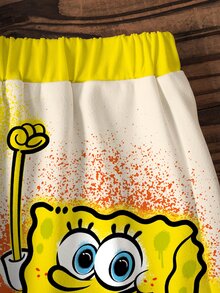 SpongeBob SquarePants | SHEIN 小男孩卡通印花短袖T恤與短褲休閒套裝 - 白色 - 查看 5