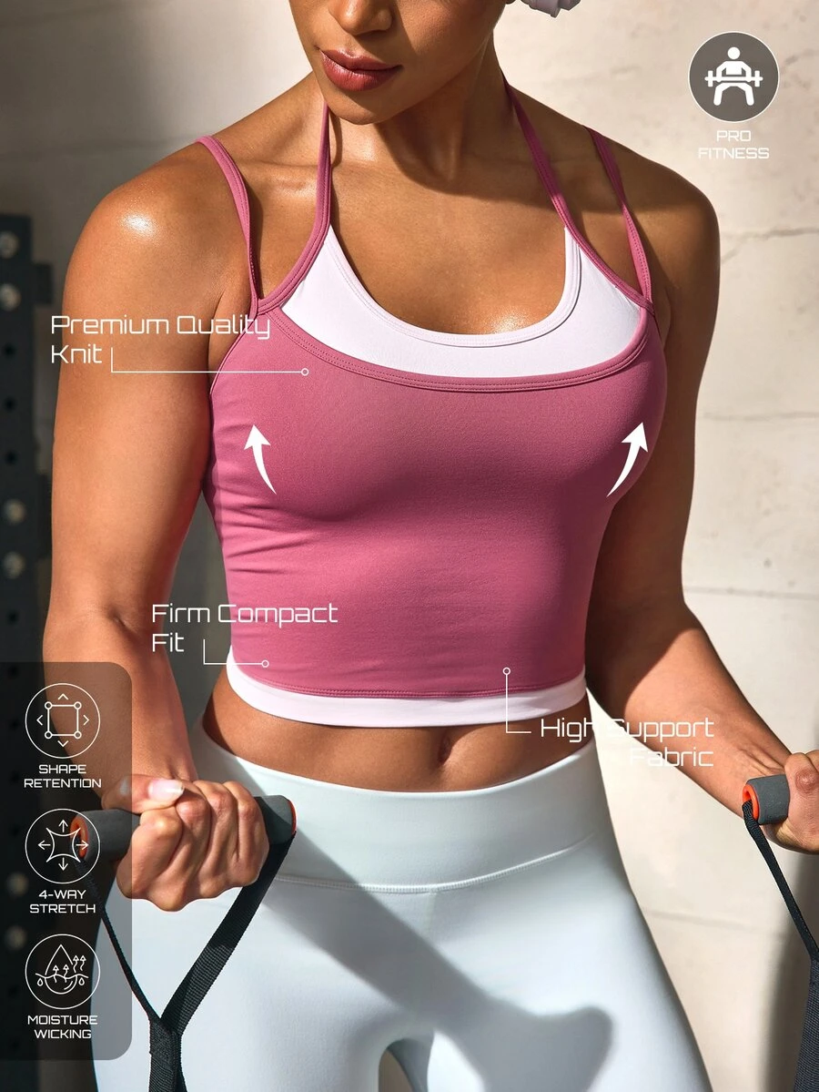 Solea Cove ملابس علوية يوغا ولياقة بدنية بدون ظهر بياقة U بدون درزات ضيق الخصر مع حمالات كتف للجري - متعدد الألوان - مشاهدة 1