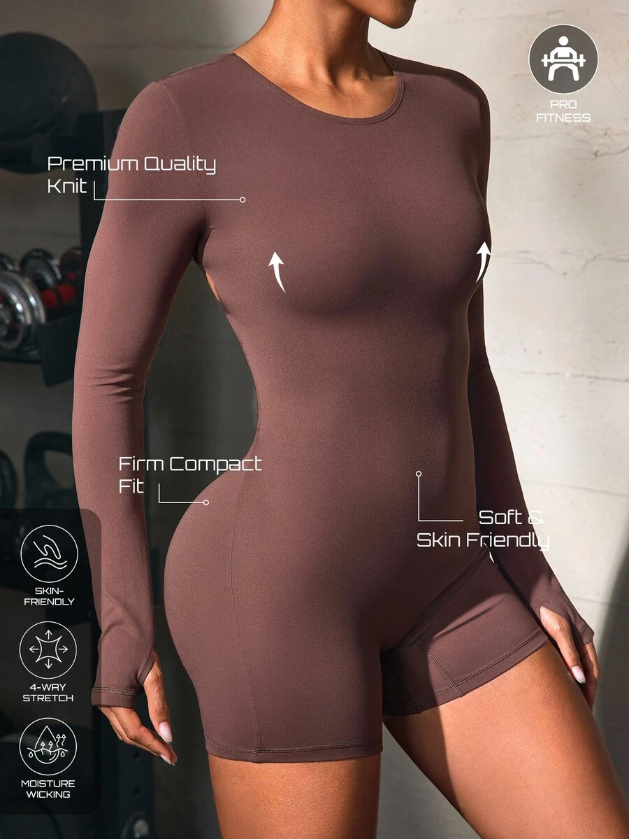 Solea Cove Bộ jumpsuit thể thao một mảnh lưng chéo hở lưng màu nâu, vải chải mịn cảm giác như da trần, mẫu mới 2026 - Nhiều màu - Xem 1