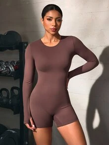 Solea Cove Bộ jumpsuit thể thao một mảnh lưng chéo hở lưng màu nâu, vải chải mịn cảm giác như da trần, mẫu mới 2026 - Nhiều màu - Xem 3