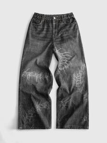 ROMWE MEN Street Life Teen Boy Casual Versatile Daily Wear Denim Jeans With Pockets And Buttons - Black - View 1