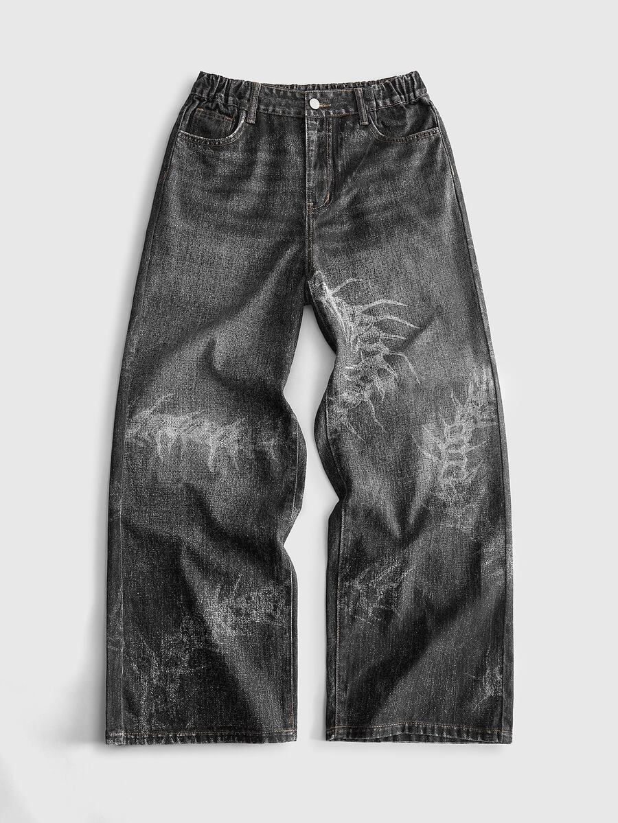 ROMWE MEN Street Life Teen Boy Casual Versatile Daily Wear Denim Jeans With Pockets And Buttons - Black - View 1