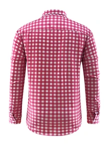 Manfinity Homme Red Plaid Print Front Button Casual Long Sleeve Shirt, For Fall - Red - View 2