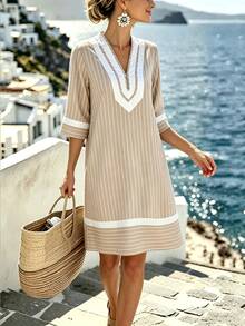 SHEIN Holidaya Women's Long Backless Vacation Dress - Khaki - View 4