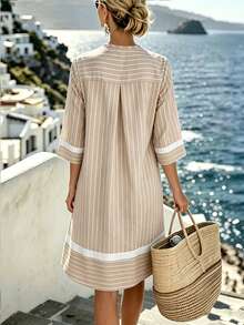 SHEIN Holidaya Women's Long Backless Vacation Dress - Khaki - View 2