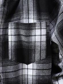 SHEIN Vacaura Tween Boys Plaid Hooded Shacket & Sweatpants 2-Piece Set Colorblock Long Sleeve Plaid Shirt Joggers Outfits - Black and White - View 3