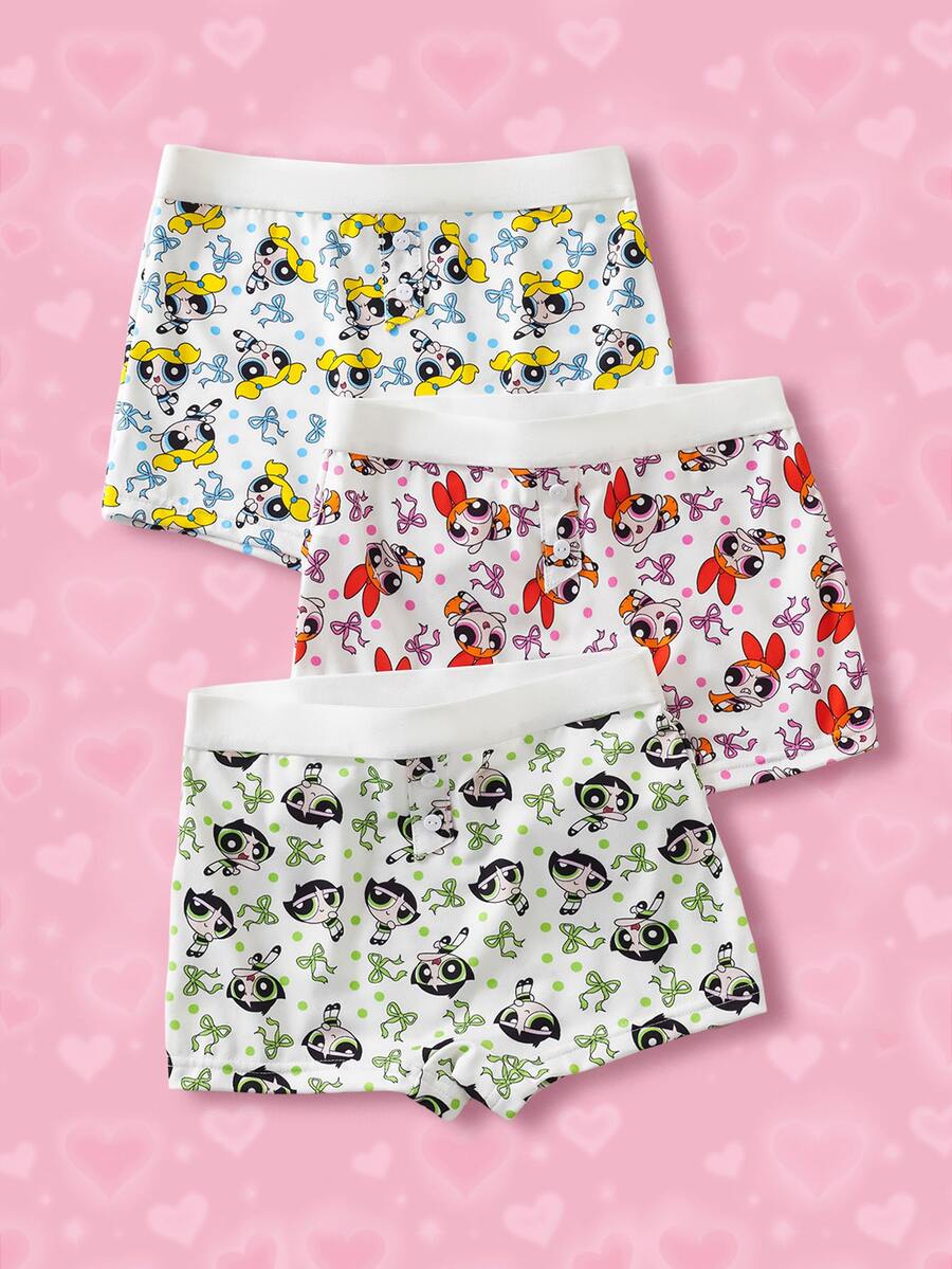 THE POWERPUFF GIRLS X SHEIN Tween Girl Cartoon Print Elastic Waist Underwear - White - View 1