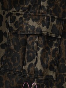 THE POWERPUFF GIRLS X SHEIN Quần jeans túi hộp họa tiết hoạt hình in da báo cho bé gái tuổi teen - Màu Khaki - Xem 7