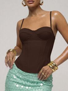 SHEIN BAE Women's Solid Color Shaping Elegant Camisole Top - Coffee Brown - View 1