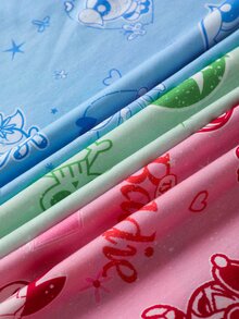 THE POWERPUFF GIRLS X SHEIN Tween Girl 3pcs Cute Cartoon Pattern Loose Fit Dropped Shoulder Long Sleeve Knit T-Shirts In Pink, Blue, Green Cartoon Shirts For Tween Girl Power Puff Pjs - Multicolor - View 7
