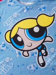 THE POWERPUFF GIRLS X SHEIN Tween Girl 3pcs Cute Cartoon Pattern Loose Fit Dropped Shoulder Long Sleeve Knit T-Shirts In Pink, Blue, Green Cartoon Shirts For Tween Girl Power Puff Pjs - Multicolor - View 4