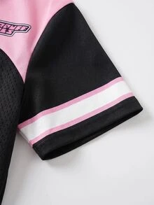 THE POWERPUFF GIRLS X SHEIN 女嬰字母卡通印花休閒日常短袖上衣 - 黑色 - 查看 6