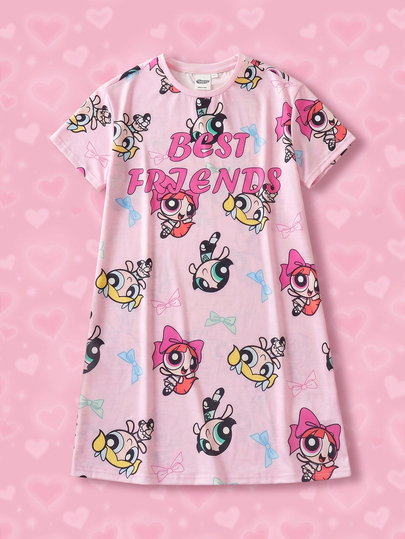 THE POWERPUFF GIRLS X SHEIN فستان كاجوال صيفي بطبعة كرتونية للفتيات المراهقات