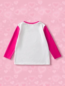 THE POWERPUFF GIRLS X SHEIN 小女孩可爱卡通花朵、泡泡、毛茛图案圆领长袖针织T恤 - 彩色 - 查看 2